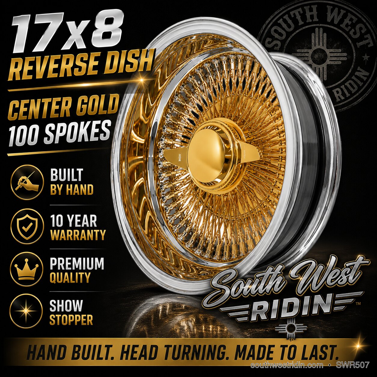 Center-gold lowrider wire wheel