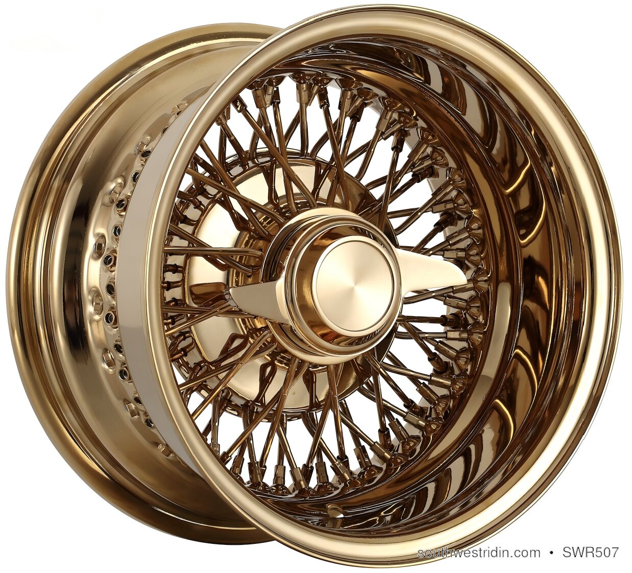 Gold deep-dish lowrider wire wheel