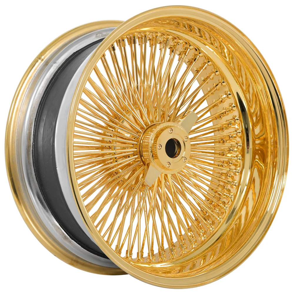 Lowrider wire wheel finish reference; confirm exact size, spoke configuration and dish with SWR