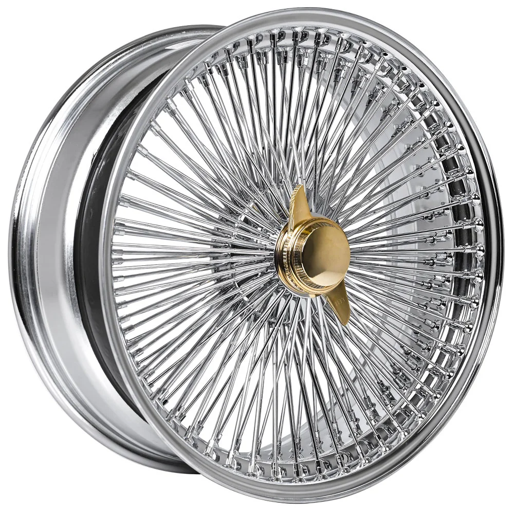 Lowrider wire wheel finish reference; confirm exact size, spoke configuration and dish with SWR
