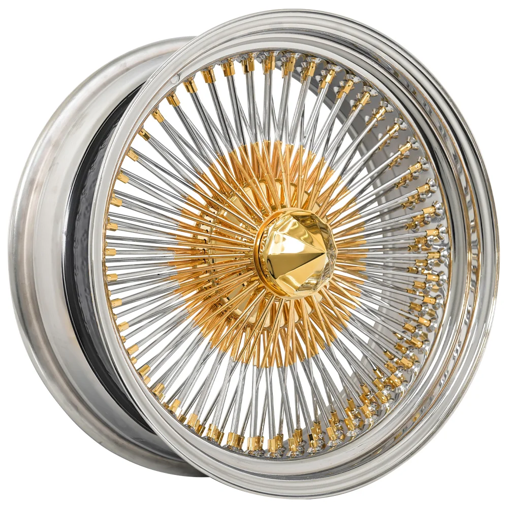 Lowrider wire wheel finish reference; confirm exact size, spoke configuration and dish with SWR