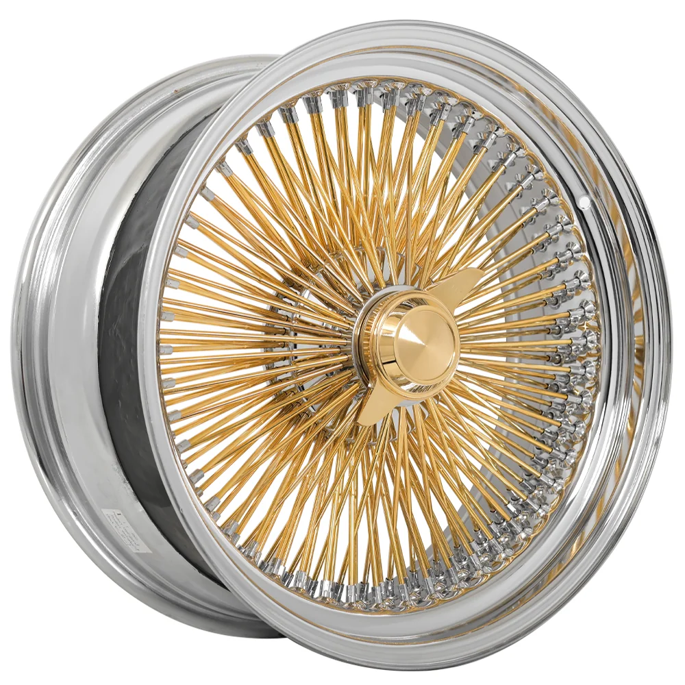 Lowrider wire wheel finish reference; confirm exact size, spoke configuration and dish with SWR