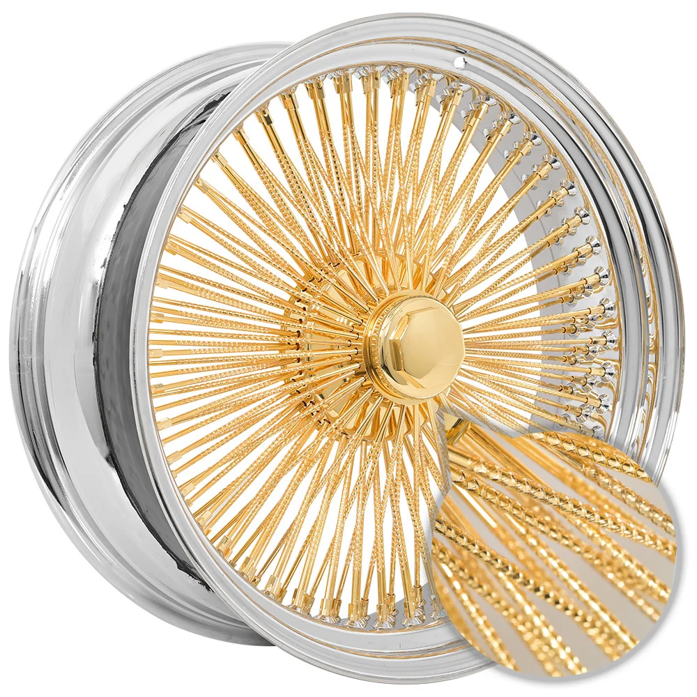 Lowrider wire wheel finish reference; confirm exact size, spoke configuration and dish with SWR