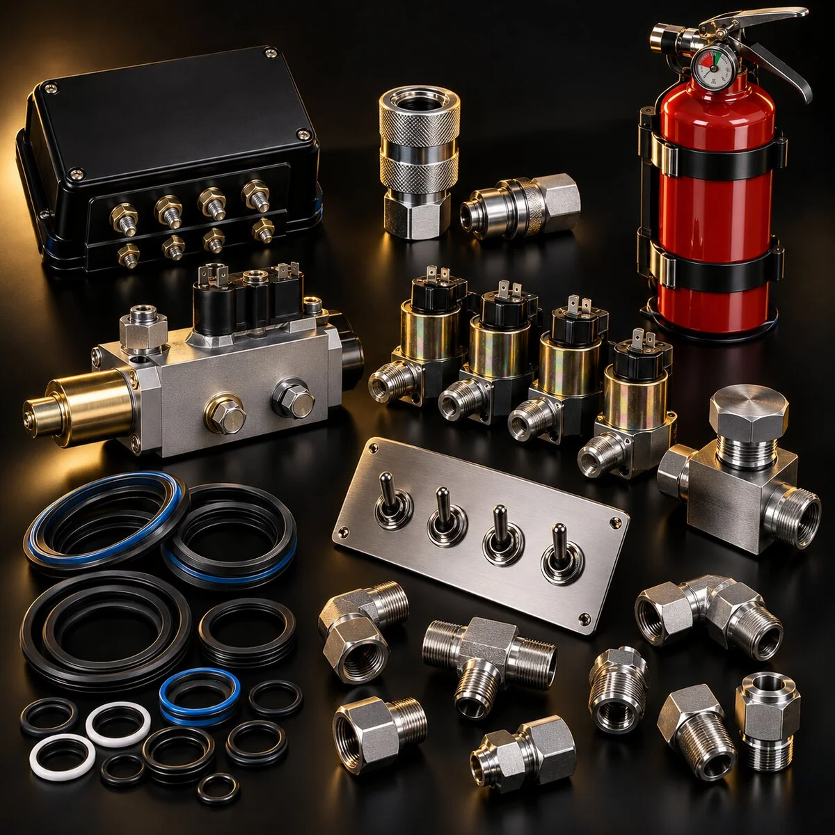 Lowrider hydraulic switches, valves, seals and fittings