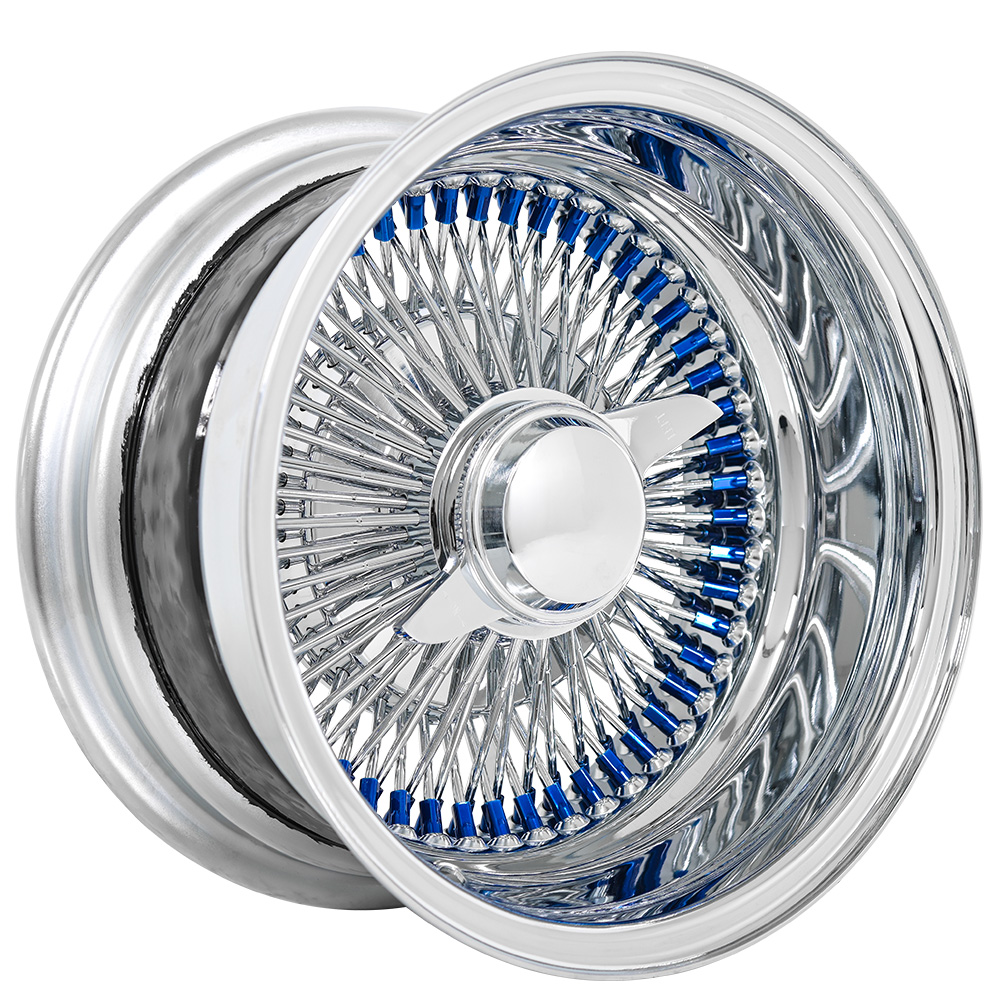 SWR Custom Chrome with Blue Nipples straight lace wire-wheel finish reference