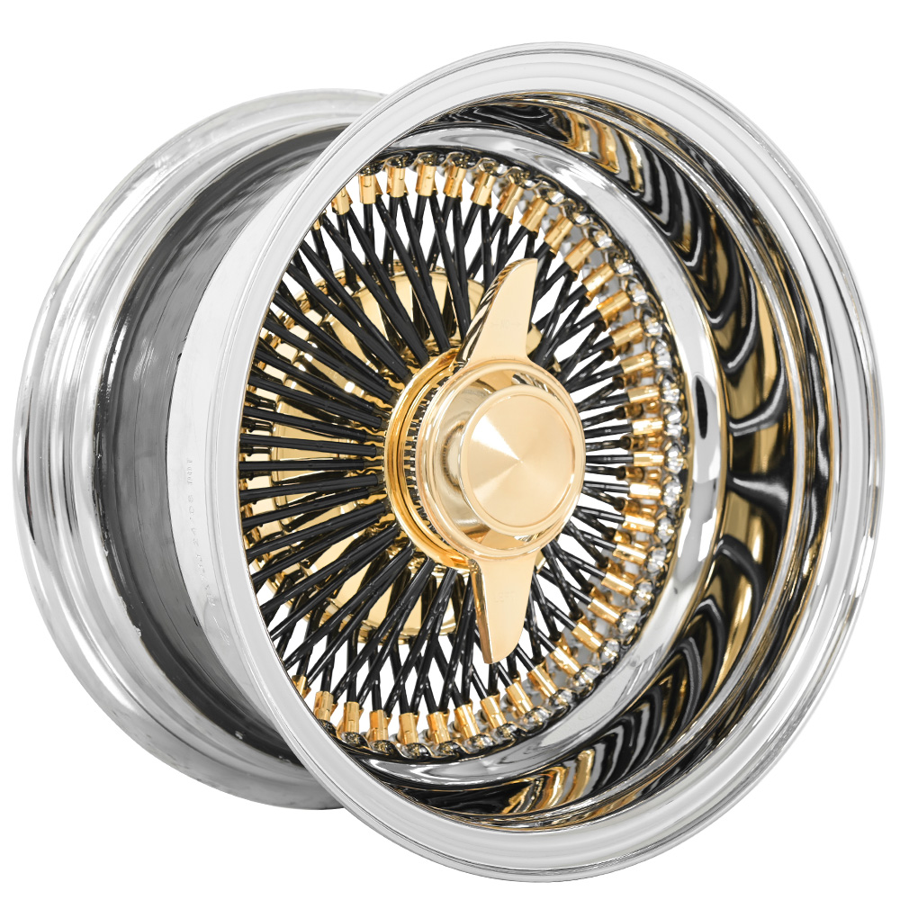 SWR Black Spoke with American Gold Plating Nipple and Chrome Lip cross lace wire-wheel finish reference