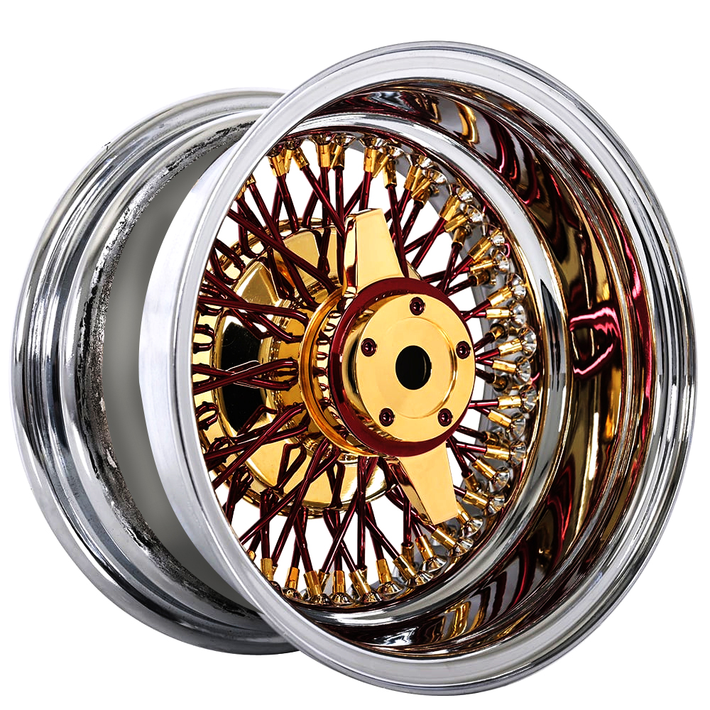 SWR Red Spoke with Gold Nipple and Chrome Lip cross lace wire-wheel finish reference