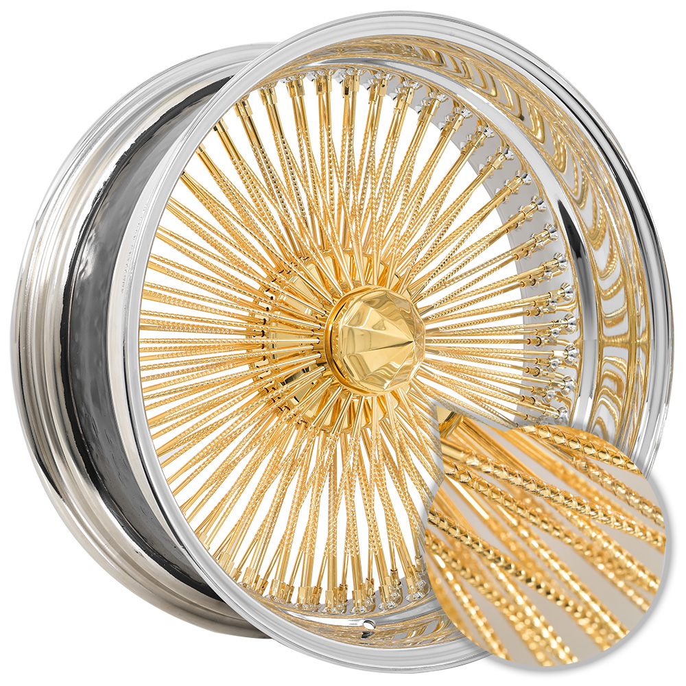 SWR Chrome with Gold Center Heavy Duty Knock-Off straight lace wire-wheel finish reference