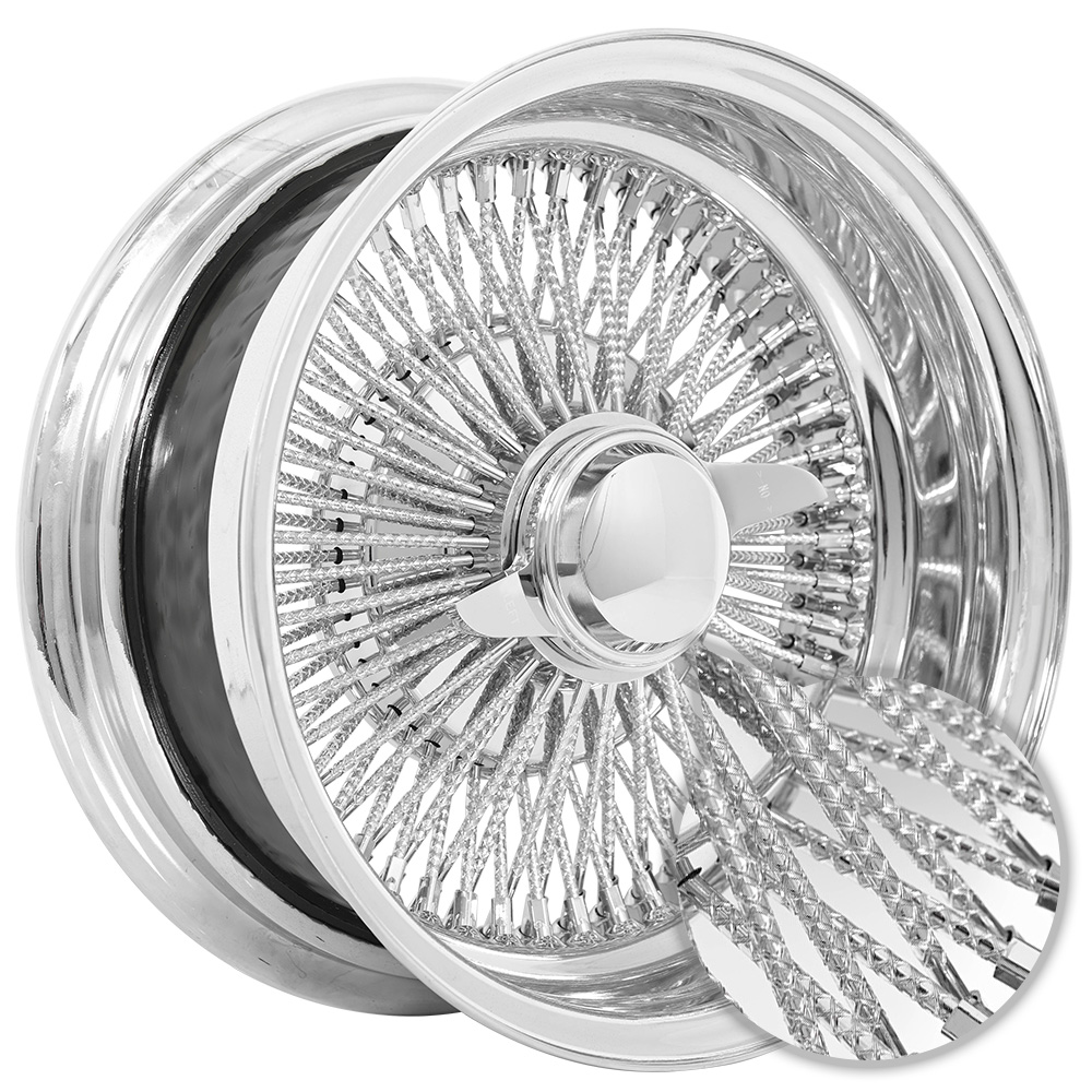 SWR Chrome with Chrome Heavy Duty Knock-Off cross lace wire-wheel finish reference